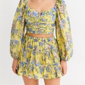 Rosevelvet Floral Skirt Set in Yellow and Blue